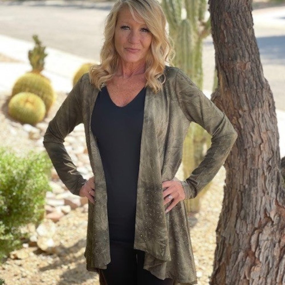Tie Dye Long Sleeve Cardigan W/Stones